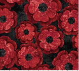 Square swatch Oh Canada collection fabric (red/black poppies on black)