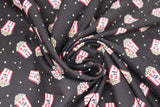 Swirled swatch popcorn themed fabric in Popcorn Bucket Toss (retro popcorn buckets on black)