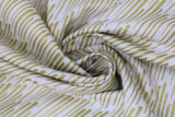 Swirled swatch Tassles White fabric (white fabric with gold metallic/shimmer effect speed look lines in vertical stripes allover)
