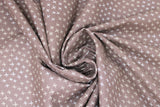 Swirled swatch Tonal Cross fabric (grey/brown fabric with small cross/X's allover in grey and pale yellow)