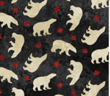 Square swatch Oh Canada collection fabric (black fabric with beige polar bear silhouettes and red maple leaves)