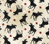 Square swatch Oh Canada collection fabric (beige fabric with black moose silhouettes and red maple leaves)