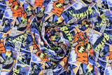 Swirled swatch Batman Comic fabric (comic book style rectangular blocked fabric with cartoon Batman character and text with large "Ka-Pow" comic book text and logos)