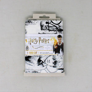 Group swatch 1 Yard Pre-Cut Harry Potter Fabrics in various styles in packaging on white background