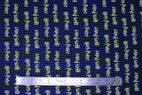 Flat swatch Houndstooth fabric (black and blue houndstooth print fabric with 'Harry Potter' movie logo text allover)