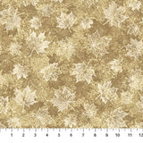 Square swatch Large Leaves Beige/Cream fabric (marbled look beige fabric with tossed maple leaf silhouettes and outlines in white and beige shades allover)