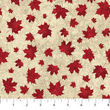 Square swatch Small Leaves Beige/Red fabric (beige marbled look fabric with tossed red maple leaves in various sizes)