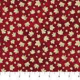 Flat swatch Mini Leaves Red/Beige fabric (red fabric with tossed beige maple leaves allover in small and medium sizes)