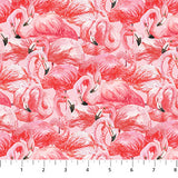 Square swatch Packed fabric (pink fabric with busy collaged flamingos allover)
