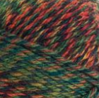 Swatch of Patons Kroy Socks FX Yarn in clover (red/purple/green/teal colourway with twists)