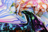 Swirled swatch assorted ethereal printed fabric in multi (multi-coloured with black and white backgrounds)