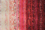 Flat swatch waves printed fabric in strawberry (white to pink/red ombre thin stripes with assorted fabric styles in similar colour range)