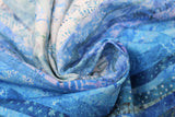 Swirled swatch waves printed fabric in dark blue (white to blues ombre thin stripes with assorted fabric styles in similar colour range)