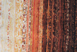 Flat swatch waves printed fabric in cappuccino (white to yellow, orange, brown ombre thin stripes with assorted fabric styles in similar colour range)