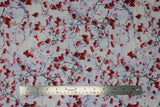 Flat swatch red fabric (white fabric with realistic looking lightly snow covered branches with red berries)