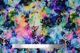Flat swatch Spring fabric (white and black floral collaged allover with misty look marbled rainbow overlay)