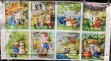 Full panel swatch - Bunnies Panel - (24" x 45") (cartoon bunnies in 8 different home related scenes, romantic style)