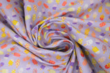 Swirled swatch floral ice pop toss fabric (lavender fabric with tiny tossed decorative popsicles in yellow, red, purple, cream colourway with floral and patterned popsicles)