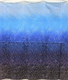 Flat swatch royal/gold fabric (light to dark blue ombre fabric with small tossed white and gold star shapes allover)