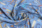 Swirled swatch Pegged Tools Blue fabric (illustrative style blue peg board fabric with neatly organized full colour tools: wrenches, hammers, saws, etc.)