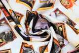 Swirled swatch Portraits White fabric (white fabric with tossed gold frames with assorted style/colour kitties within and poking out of)