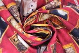 Swirled swatch Portraits Red fabric (red fabric with tossed gold frames with assorted style/colour kitties within and poking out of)