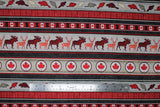 Flat swatch Stripe fabric (Canadian themed stipes in various styles in greys and reds with flags, plaid, animals, etc.)