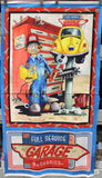 Full panel swatch - Full Service Panel (36" x 45") (cartoon mechanic graphic with red tool box and yellow car on hoist, "Full Service Garage Mechanic" text/logo)