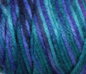 Swatch of Caron Simply Soft Paints yarn in shade oceana (deep blues/turquoise colourway)