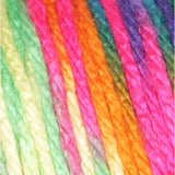 Swatch of Caron Simply Soft Paints yarn in shade rainbow brights (bright rainbow coloured yarn)