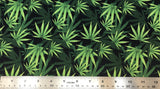 Flat swatch layered pot leaf print fabric on black