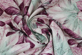 Swirled swatch floral printed fabric in mulberry (layered large floral heads printed fabric in white/pale teal and purple)