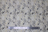 Flat swatch fabric dragonfly & bee white (white fabric with black and grey bees and dragonflies tossed, "15" text and faded notes looking square shapes with faint writing)