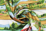 Swirled swatch Lake Stripe fabric (lake scene stripes separated by thin wood stripes)