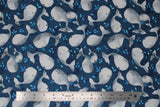 Flat swatch whale themed fabric in Whales (assorted sizes whales on blue)