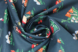 Swirled swatch Mushrooms fabric (navy fabric with tossed mushroom patches in beige, reds and greenery)