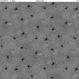 Square swatch Spiderwebs fabric (grey fabric with white spiderwebs allover and tossed small black spiders)