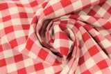 Swirled swatch red and white medium sized gingham print fabric