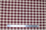 Flat swatch maroon and white medium sized gingham print fabric