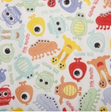 Square swatch PUL Diaper Fabric (white fabric with multi coloured happy monsters)