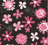 Square swatch PUL Diaper Fabric (black fabric with white and pink tossed doodle floral heads)