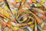 Swirled swatch Cheese fabric (realistic busy cheese collage in various kinds, colours all in a yellow/orange range)