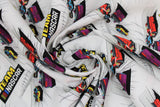 Swirled swatch of Nascar licensed fabrics in Team Nascar track (white)