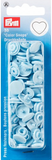 30 pack of Prym Snaps in packaging (style light blue hearts)