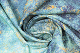 Swirled swatch marbled teal fabric (teal, turquoise, yellow marbled look fabric)