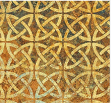 Solstice Collection fabric in style Interlocked knots on Gold (gold/bronze/teal marbled fabric with gold interlocking knots in rows)