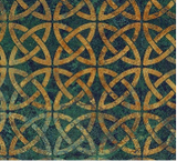Solstice Collection fabric in style Interlocked knots on Teal (teal/blue marbled fabric with dull gold interlocking knots in rows)