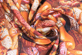 Swirled swatch Pastry fabric (realistic look busy collage of assorted breads, pastries, etc. in brown wicker baskets and outside of them)