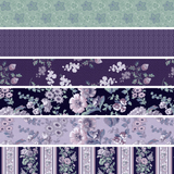 Group swatch assorted Purple Majesty (floral) collection fabrics in various styles/colours