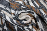 Swirled swatch Grey/Brown fabric (vertical striped southwest style pattern fabric with white, grey and brown stripes and designs)